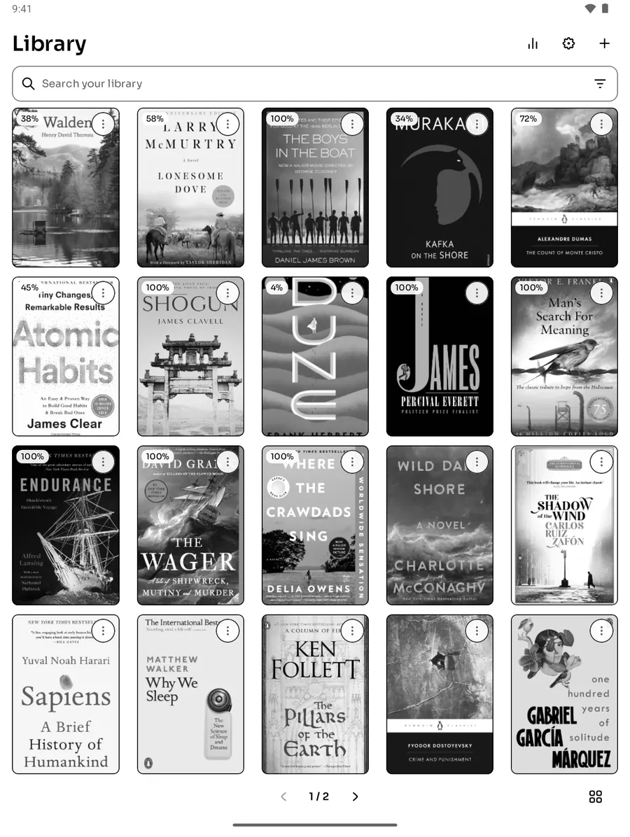 The library on an e-ink tablet