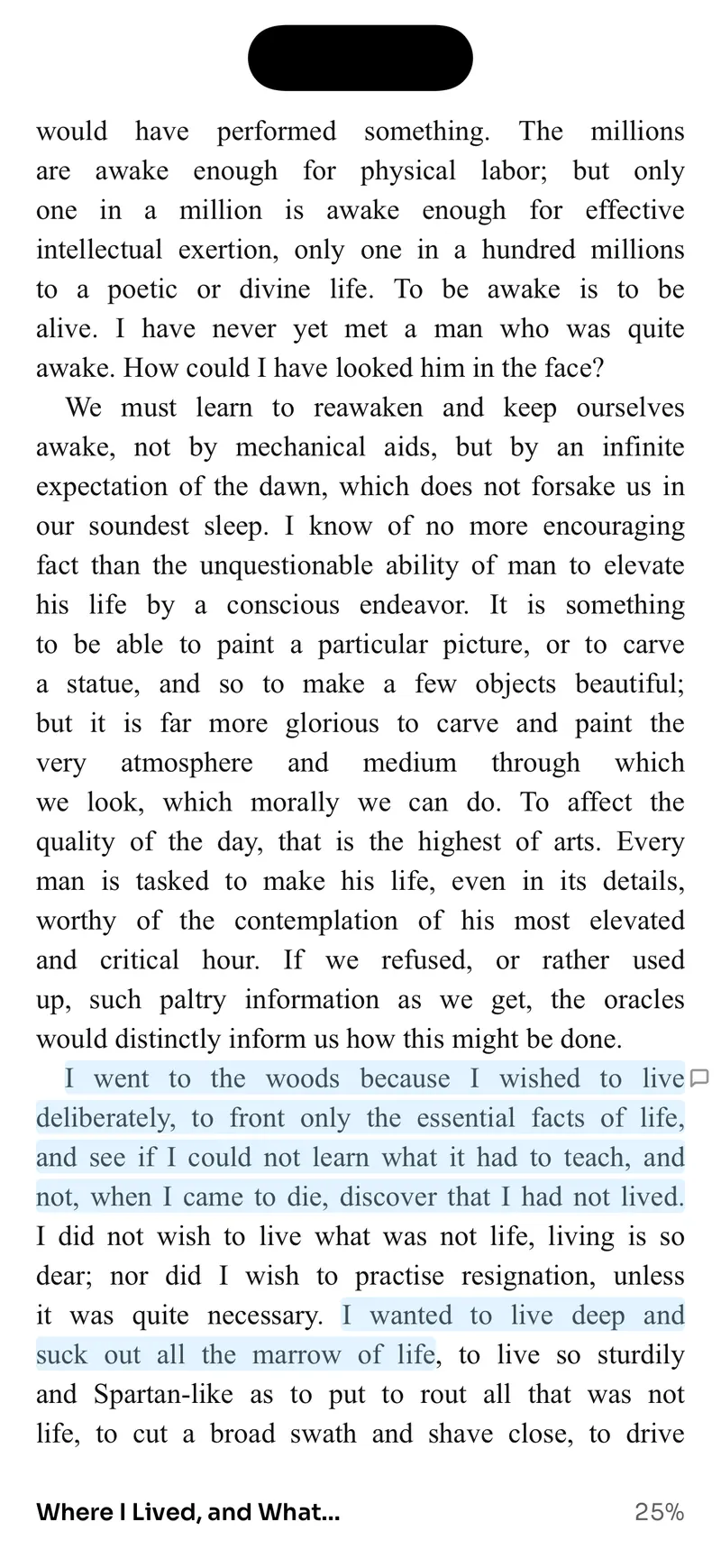 A highlighted passage in the reader
